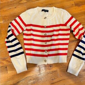Central Park West Red and Navy Striped Cardigan
